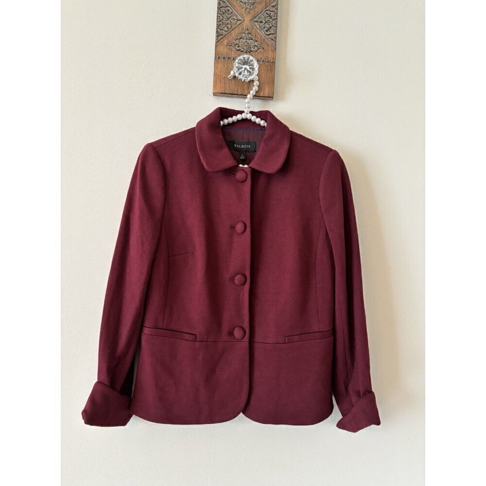 NWT Talbots Womens Size 2 Burgundy Blazer 4 Button Cotton Blend Career